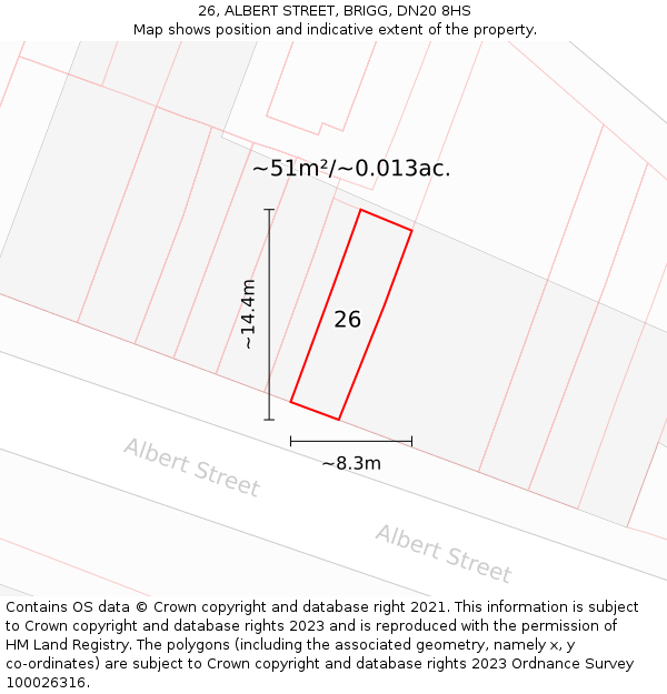 26, ALBERT STREET, BRIGG, DN20 8HS: Plot and title map