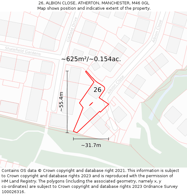 26, ALBION CLOSE, ATHERTON, MANCHESTER, M46 0GL: Plot and title map