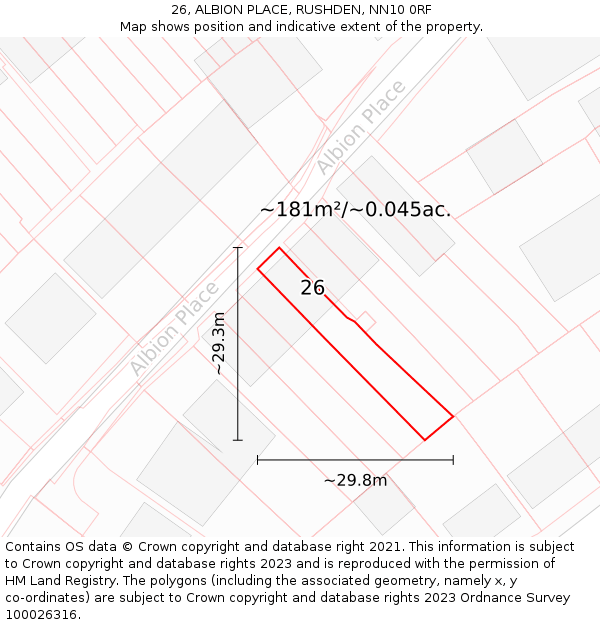 26, ALBION PLACE, RUSHDEN, NN10 0RF: Plot and title map