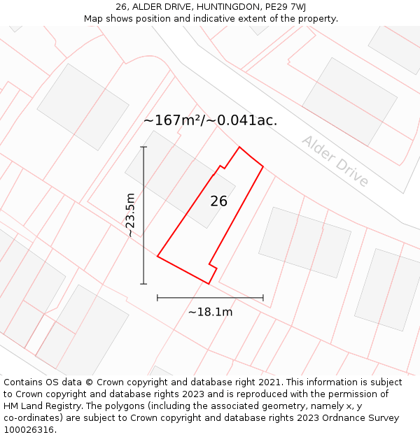 26, ALDER DRIVE, HUNTINGDON, PE29 7WJ: Plot and title map