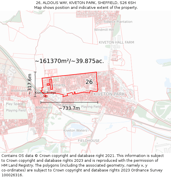 26, ALDOUS WAY, KIVETON PARK, SHEFFIELD, S26 6SH: Plot and title map