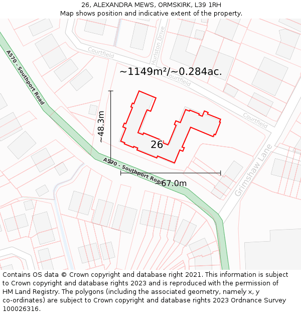26, ALEXANDRA MEWS, ORMSKIRK, L39 1RH: Plot and title map