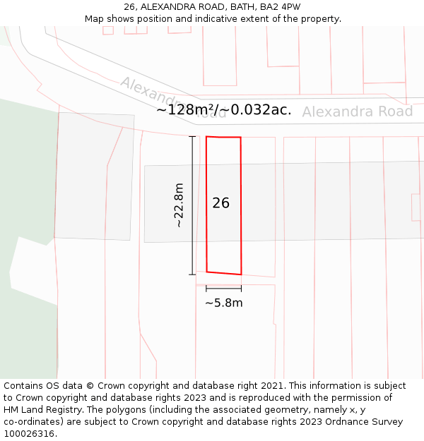 26, ALEXANDRA ROAD, BATH, BA2 4PW: Plot and title map
