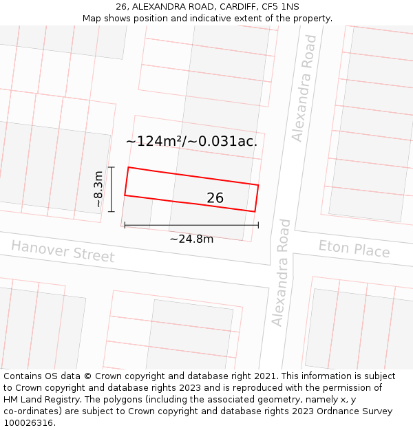 26, ALEXANDRA ROAD, CARDIFF, CF5 1NS: Plot and title map