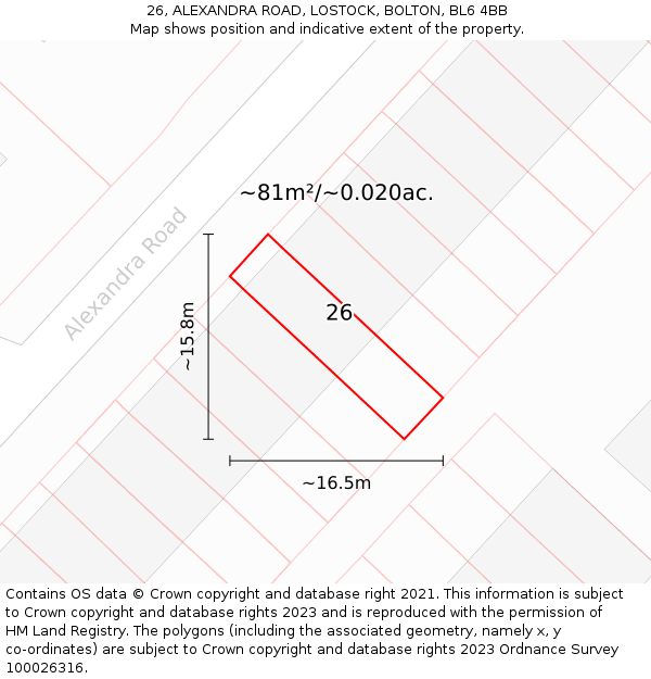 26, ALEXANDRA ROAD, LOSTOCK, BOLTON, BL6 4BB: Plot and title map