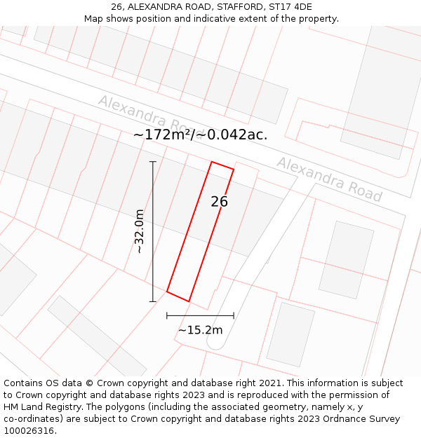 26, ALEXANDRA ROAD, STAFFORD, ST17 4DE: Plot and title map