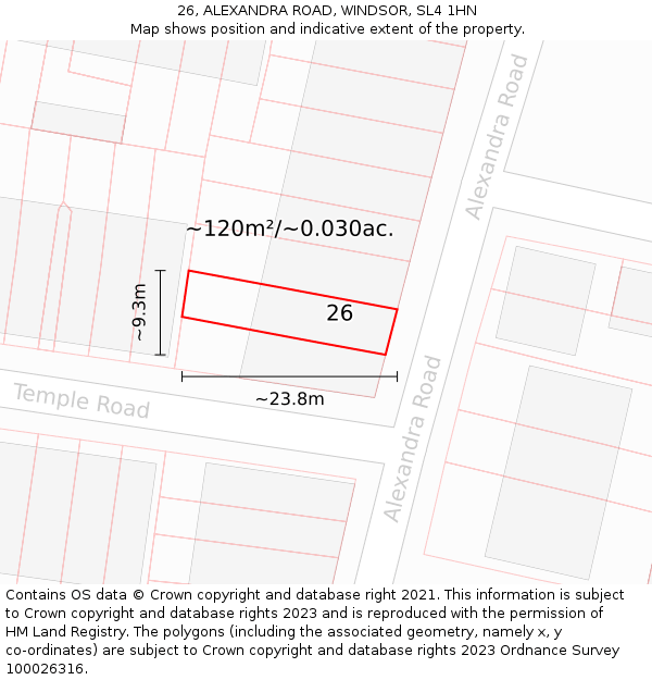 26, ALEXANDRA ROAD, WINDSOR, SL4 1HN: Plot and title map