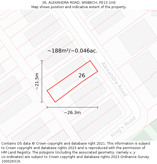26, ALEXANDRA ROAD, WISBECH, PE13 1HS: Plot and title map