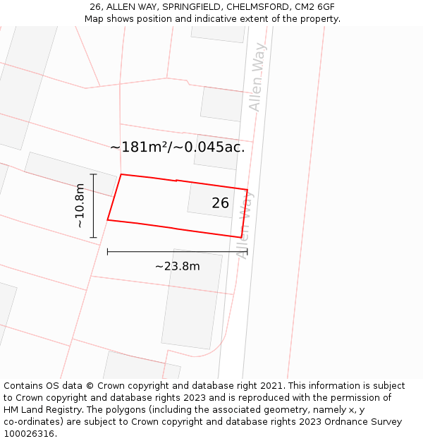 26, ALLEN WAY, SPRINGFIELD, CHELMSFORD, CM2 6GF: Plot and title map
