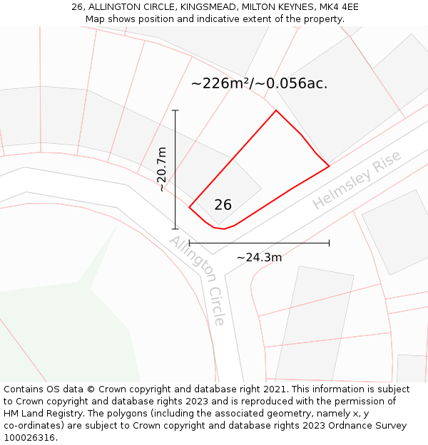 26, ALLINGTON CIRCLE, KINGSMEAD, MILTON KEYNES, MK4 4EE: Plot and title map