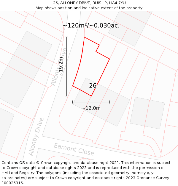 26, ALLONBY DRIVE, RUISLIP, HA4 7YU: Plot and title map