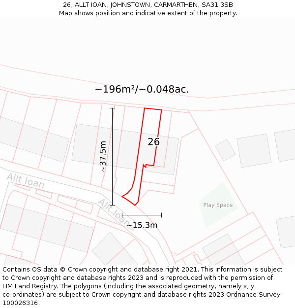 26, ALLT IOAN, JOHNSTOWN, CARMARTHEN, SA31 3SB: Plot and title map