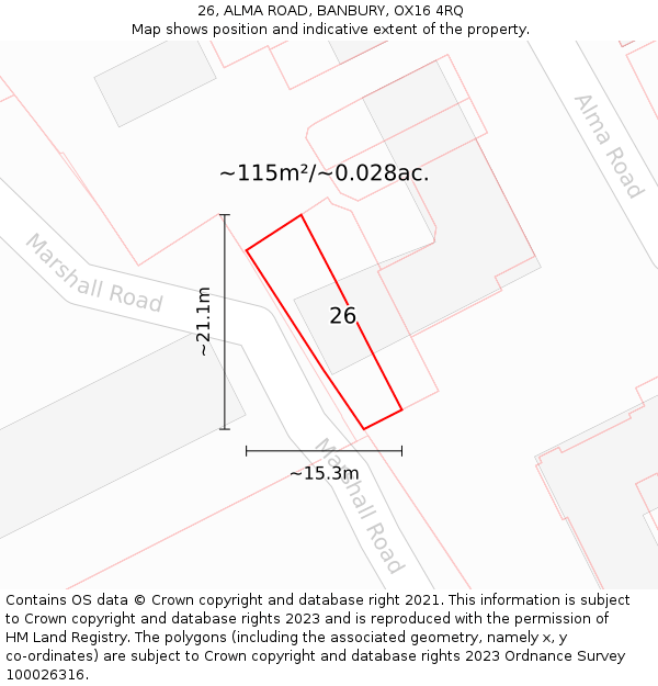 26, ALMA ROAD, BANBURY, OX16 4RQ: Plot and title map