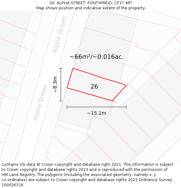 26, ALPHA STREET, PONTYPRIDD, CF37 4RT: Plot and title map