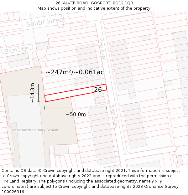 26, ALVER ROAD, GOSPORT, PO12 1QR: Plot and title map