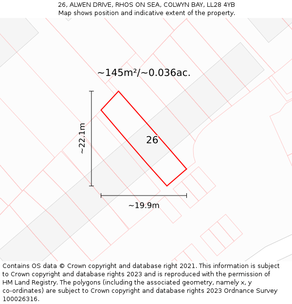 26, ALWEN DRIVE, RHOS ON SEA, COLWYN BAY, LL28 4YB: Plot and title map