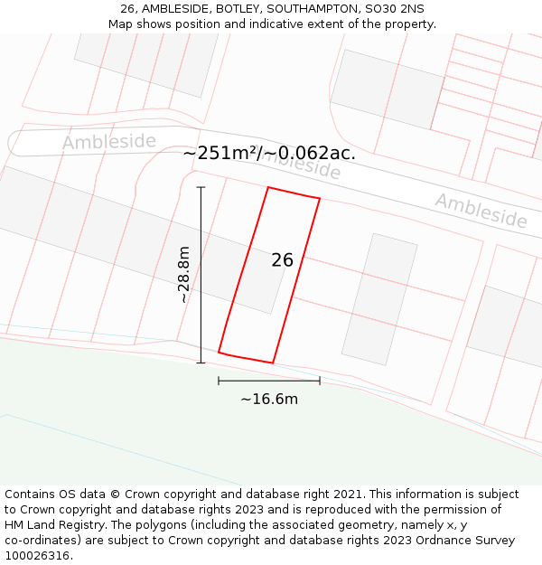 26, AMBLESIDE, BOTLEY, SOUTHAMPTON, SO30 2NS: Plot and title map