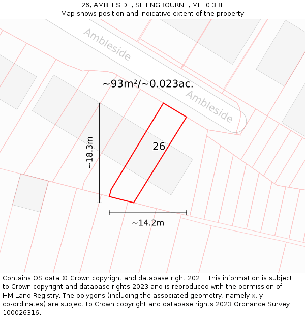 26, AMBLESIDE, SITTINGBOURNE, ME10 3BE: Plot and title map