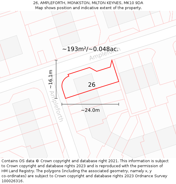 26, AMPLEFORTH, MONKSTON, MILTON KEYNES, MK10 9DA: Plot and title map