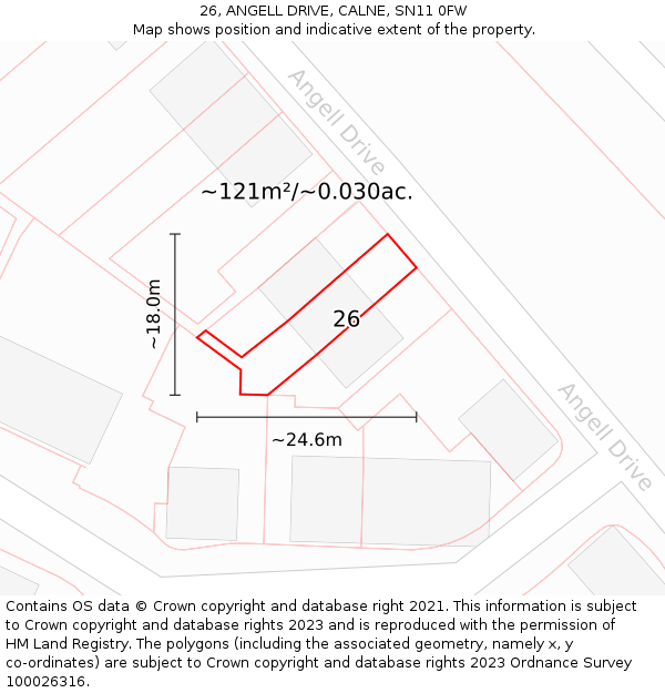 26, ANGELL DRIVE, CALNE, SN11 0FW: Plot and title map