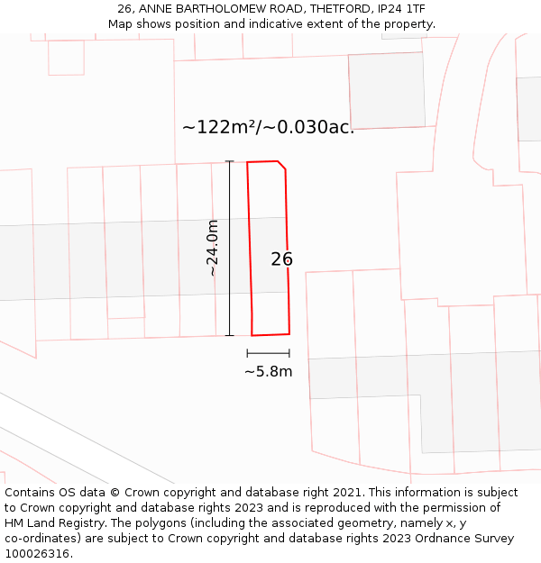 26, ANNE BARTHOLOMEW ROAD, THETFORD, IP24 1TF: Plot and title map
