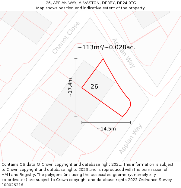 26, APPIAN WAY, ALVASTON, DERBY, DE24 0TG: Plot and title map