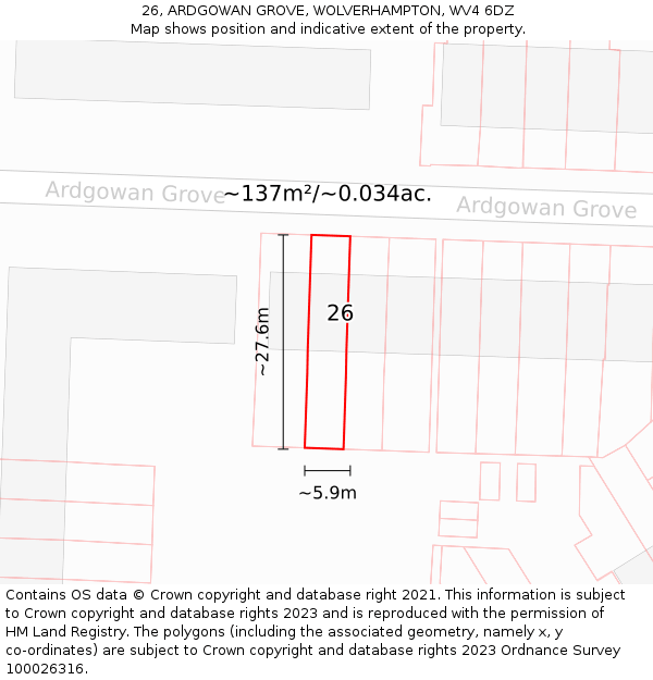 26, ARDGOWAN GROVE, WOLVERHAMPTON, WV4 6DZ: Plot and title map