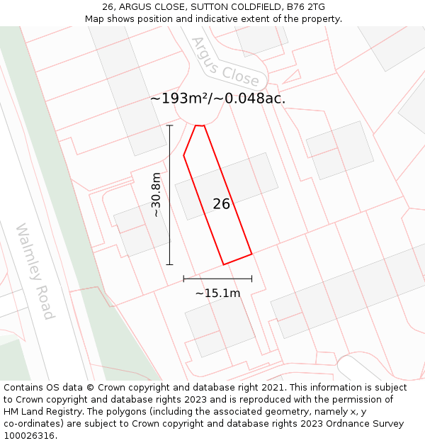 26, ARGUS CLOSE, SUTTON COLDFIELD, B76 2TG: Plot and title map