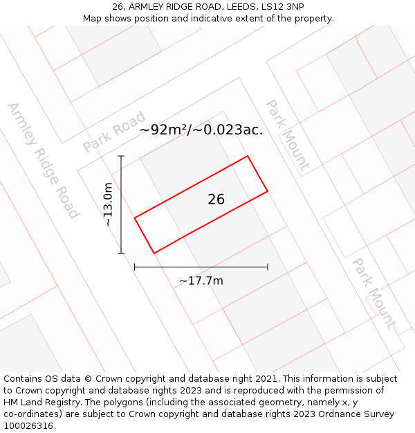 26, ARMLEY RIDGE ROAD, LEEDS, LS12 3NP: Plot and title map