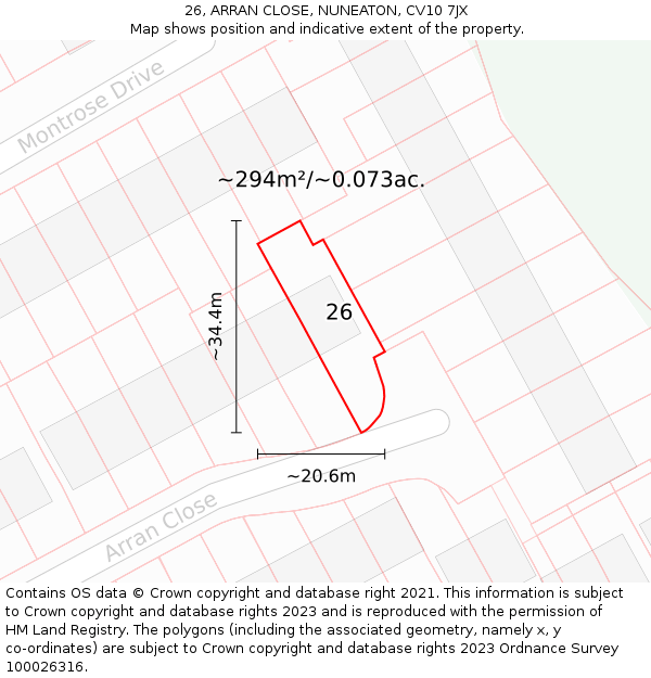 26, ARRAN CLOSE, NUNEATON, CV10 7JX: Plot and title map