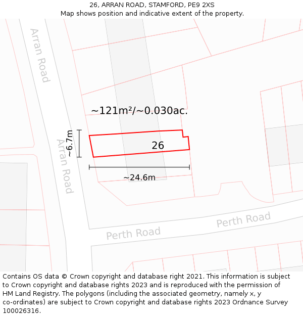 26, ARRAN ROAD, STAMFORD, PE9 2XS: Plot and title map