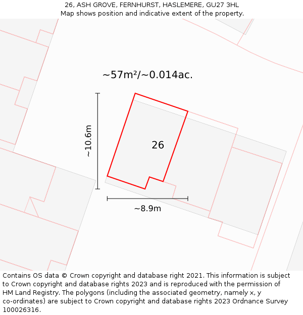 26, ASH GROVE, FERNHURST, HASLEMERE, GU27 3HL: Plot and title map