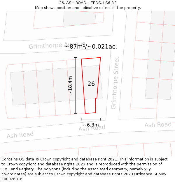 26, ASH ROAD, LEEDS, LS6 3JF: Plot and title map