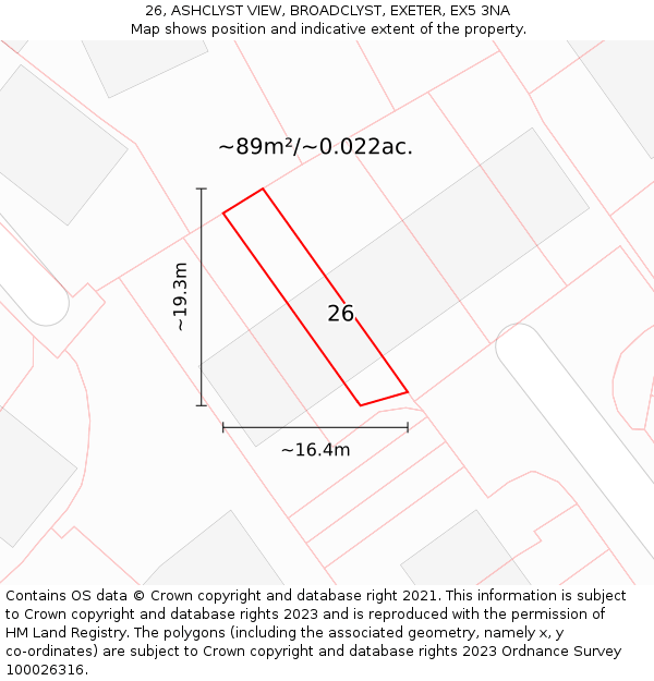 26, ASHCLYST VIEW, BROADCLYST, EXETER, EX5 3NA: Plot and title map