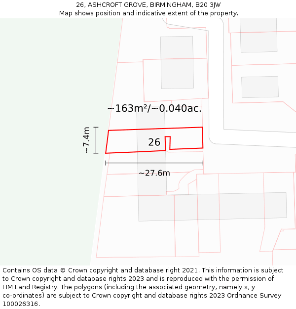 26, ASHCROFT GROVE, BIRMINGHAM, B20 3JW: Plot and title map