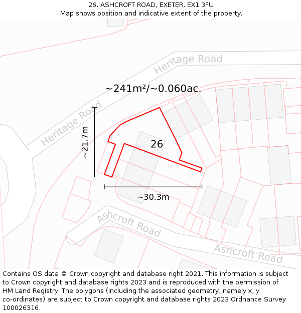 26, ASHCROFT ROAD, EXETER, EX1 3FU: Plot and title map