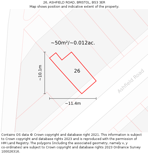 26, ASHFIELD ROAD, BRISTOL, BS3 3ER: Plot and title map