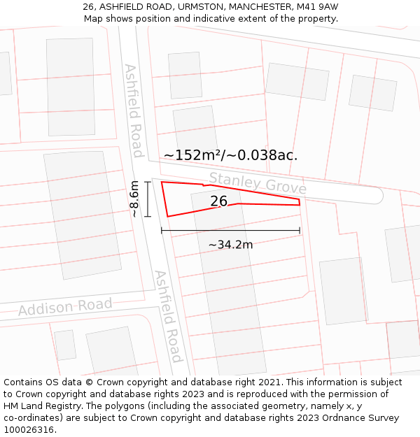 26, ASHFIELD ROAD, URMSTON, MANCHESTER, M41 9AW: Plot and title map