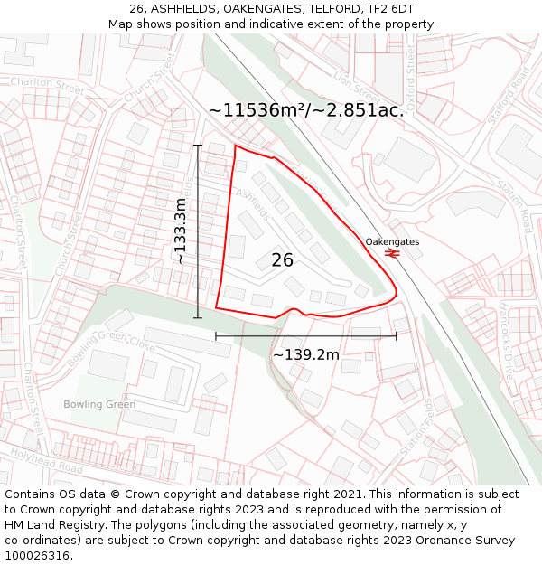 26, ASHFIELDS, OAKENGATES, TELFORD, TF2 6DT: Plot and title map