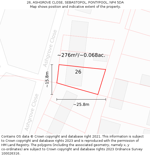 26, ASHGROVE CLOSE, SEBASTOPOL, PONTYPOOL, NP4 5DA: Plot and title map