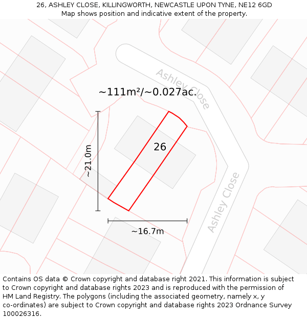 26, ASHLEY CLOSE, KILLINGWORTH, NEWCASTLE UPON TYNE, NE12 6GD: Plot and title map