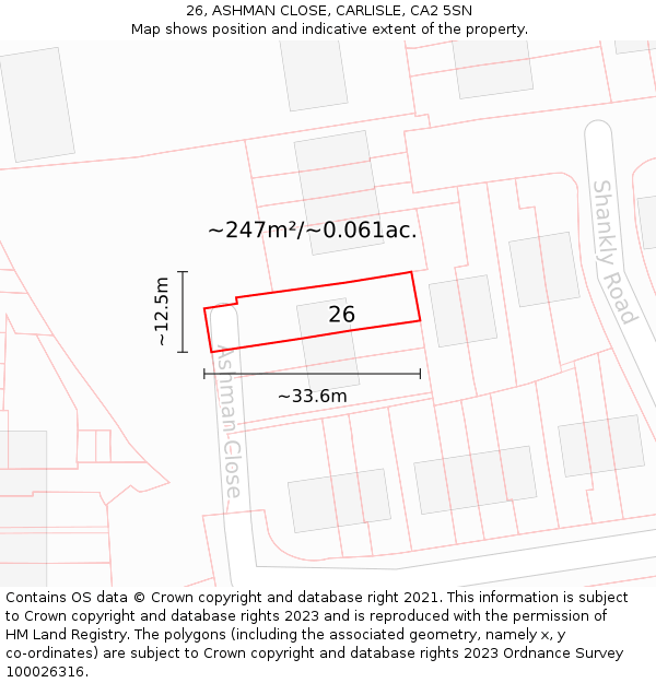 26, ASHMAN CLOSE, CARLISLE, CA2 5SN: Plot and title map