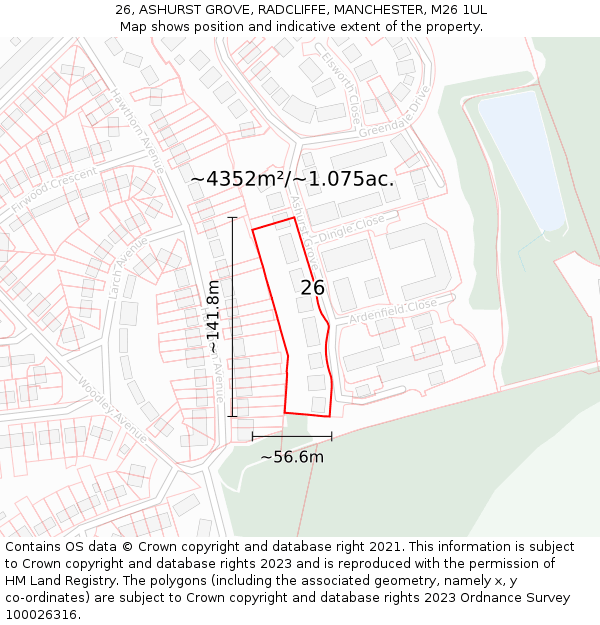 26, ASHURST GROVE, RADCLIFFE, MANCHESTER, M26 1UL: Plot and title map