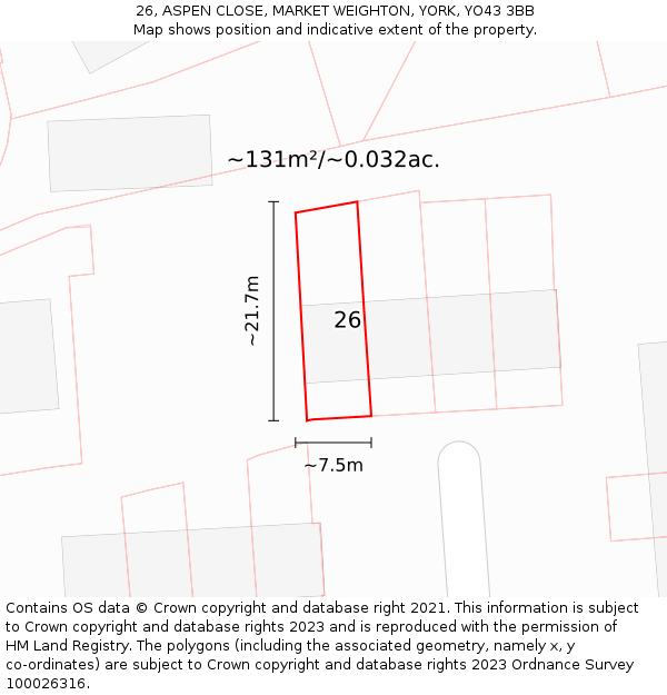 26, ASPEN CLOSE, MARKET WEIGHTON, YORK, YO43 3BB: Plot and title map