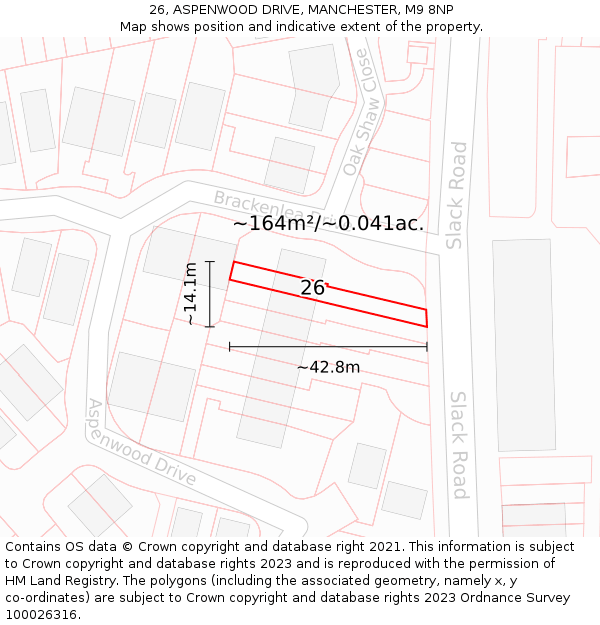 26, ASPENWOOD DRIVE, MANCHESTER, M9 8NP: Plot and title map