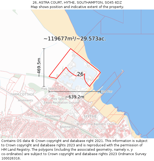 26, ASTRA COURT, HYTHE, SOUTHAMPTON, SO45 6DZ: Plot and title map