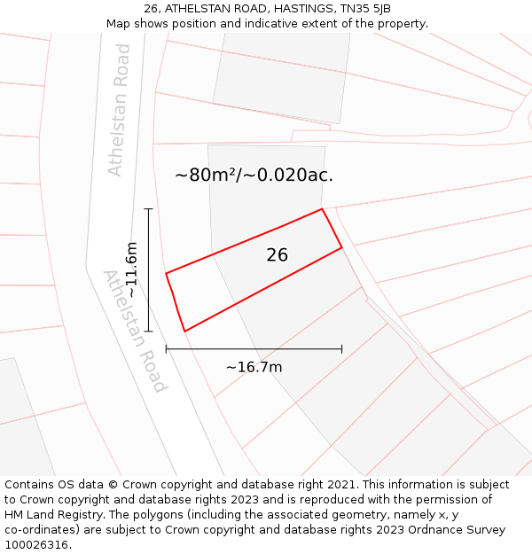 26, ATHELSTAN ROAD, HASTINGS, TN35 5JB: Plot and title map