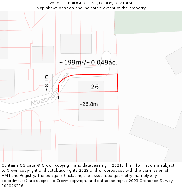 26, ATTLEBRIDGE CLOSE, DERBY, DE21 4SP: Plot and title map