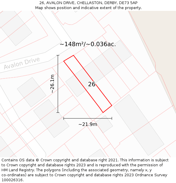 26, AVALON DRIVE, CHELLASTON, DERBY, DE73 5AP: Plot and title map