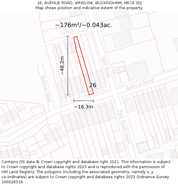 26, AVENUE ROAD, WINSLOW, BUCKINGHAM, MK18 3DJ: Plot and title map